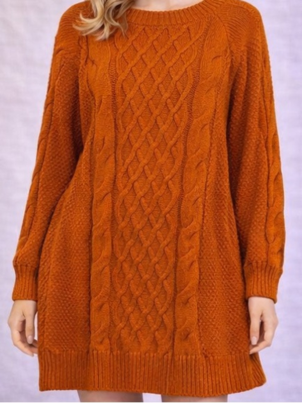 Women’s Orange Cable Knit Plus Size Sweater Dress - Size 4X